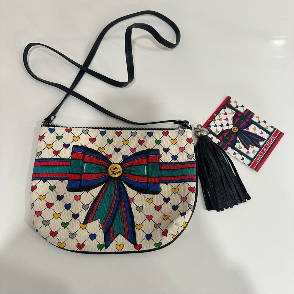 NWT Brighton Tom Clancy Love & Joy Holiday Canvas Crossbody Pouch Bag Tassel NWT